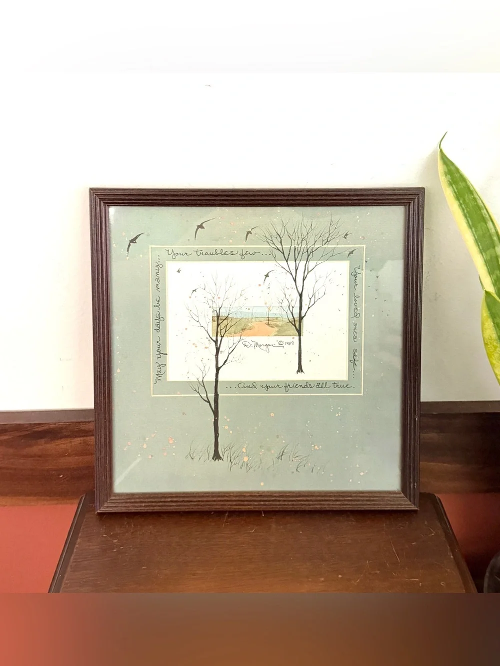 Your Friends All True D. Morgan 1989 Vintage Matted Print Trees Birds Wall Art